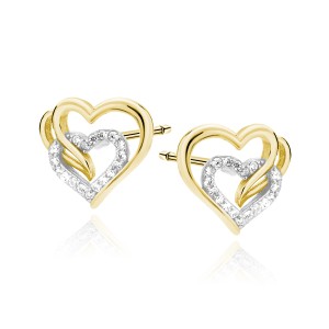 Cercei argint placati parțial cu aur galben inimi cu pietre DiAmanti Z0655EGR_W-DIA (Argint 925‰ 1,3 g.)